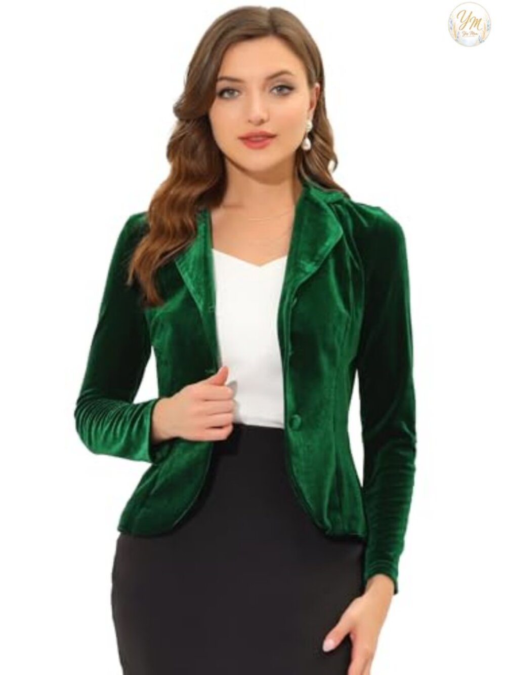 Women's Velvet Blazer Notched Lapel Button Office Suit Jacket